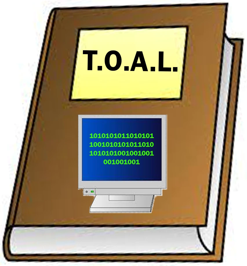 T.O.A.L. logo: a book with a computer monitor on the cover